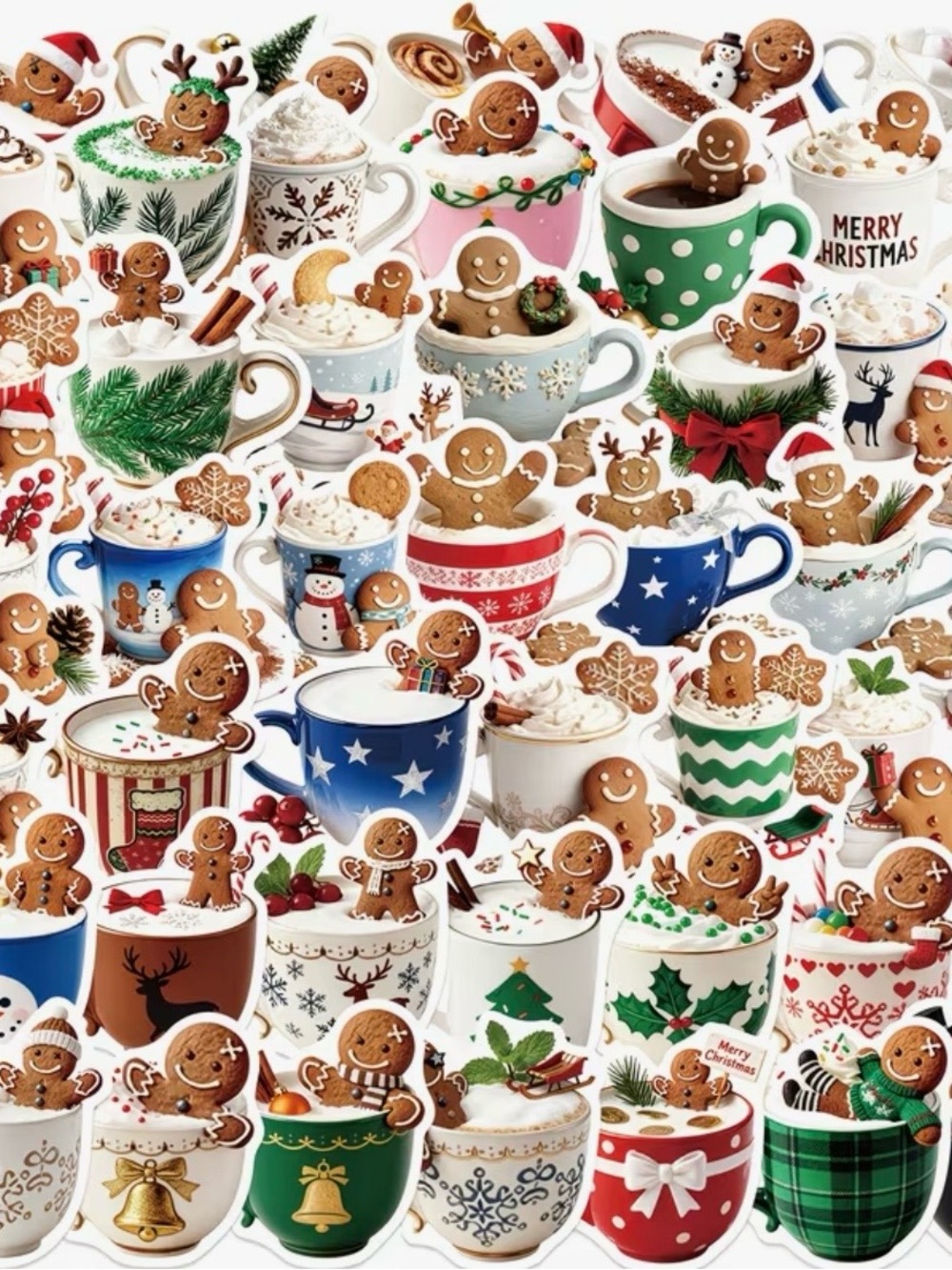 50 Holiday Gingerbread Cookies in Mugs Stickers Christmas Cocoa Coffee Baking - Picture 8 of 16